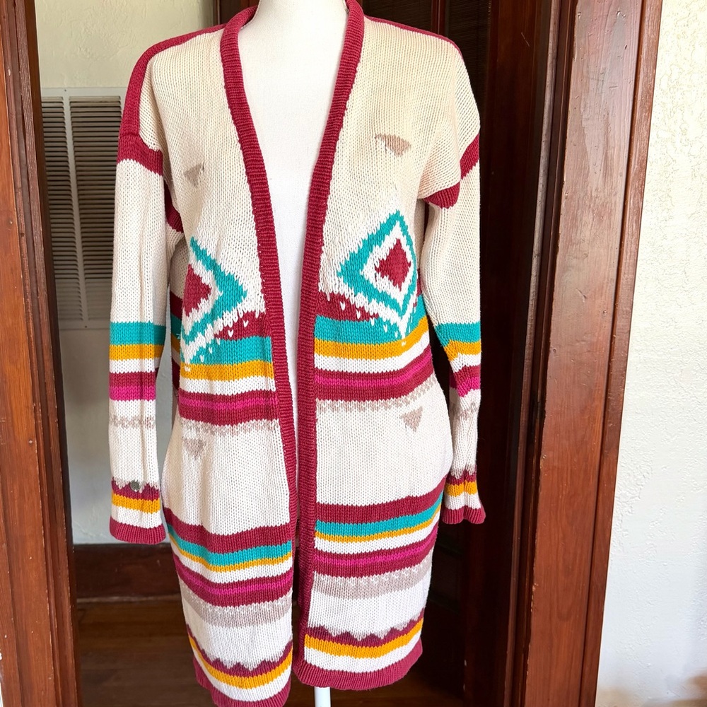Billabong Boho Southwestern Tribal Long Cardigan Duster Cozy Festival XS/S
